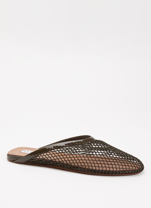 Alaïa Muiltje van mesh met kalfsleren details - voorkant 5 khaki
