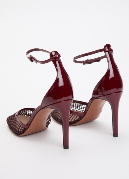 Alaïa Pump van mesh met kalfsleren details - achterkant bordeauxrood