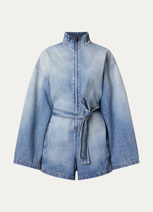 Alaïa Straight fit jumpsuit van denim - voorkant 4 indigo