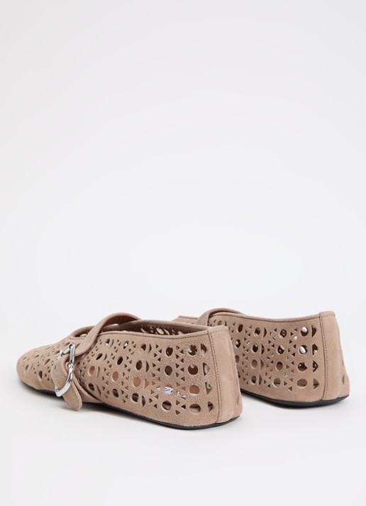 Alaïa Vienne ballerina van geitensuède met cut-out detail - achterkant taupe