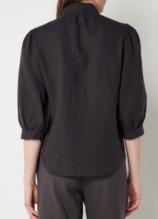 alchemist Dany blouse in linnenblend met borstzakken - achterkant antraciet