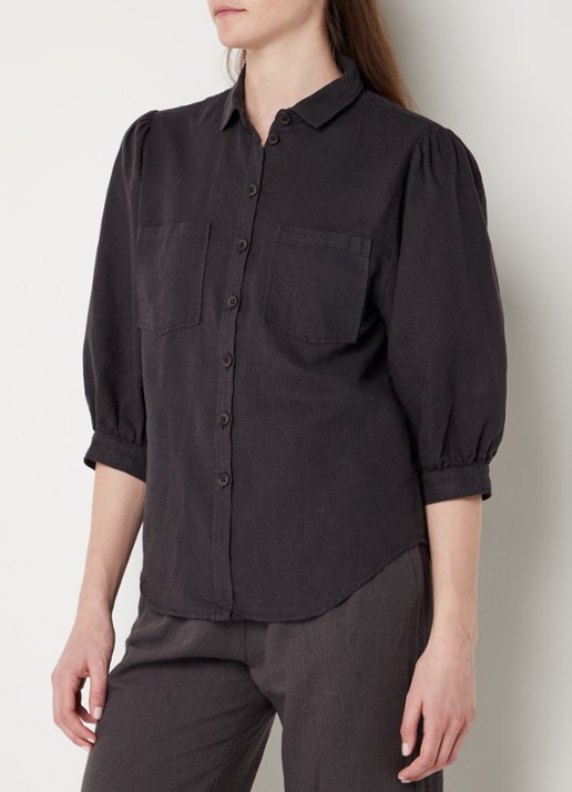 alchemist Dany blouse in linnenblend met borstzakken - detail 2 antraciet