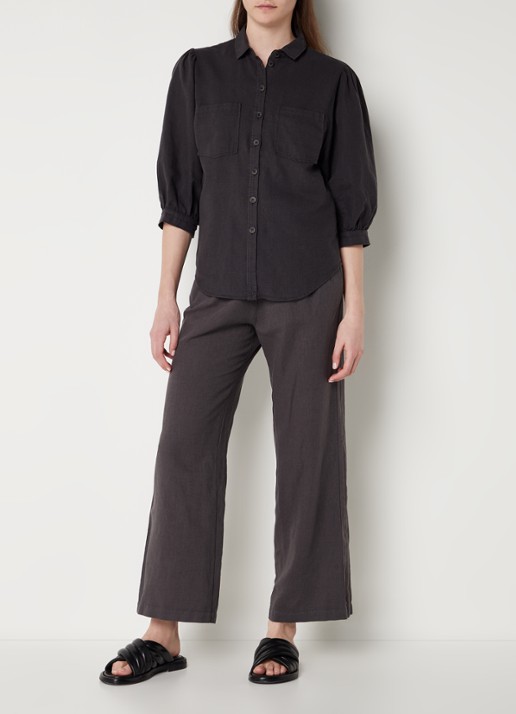 alchemist Dany blouse in linnenblend met borstzakken - voorkant 4 antraciet