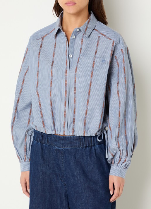alchemist Fay blouse met streepprint en borstzak - detail 4 staalblauw