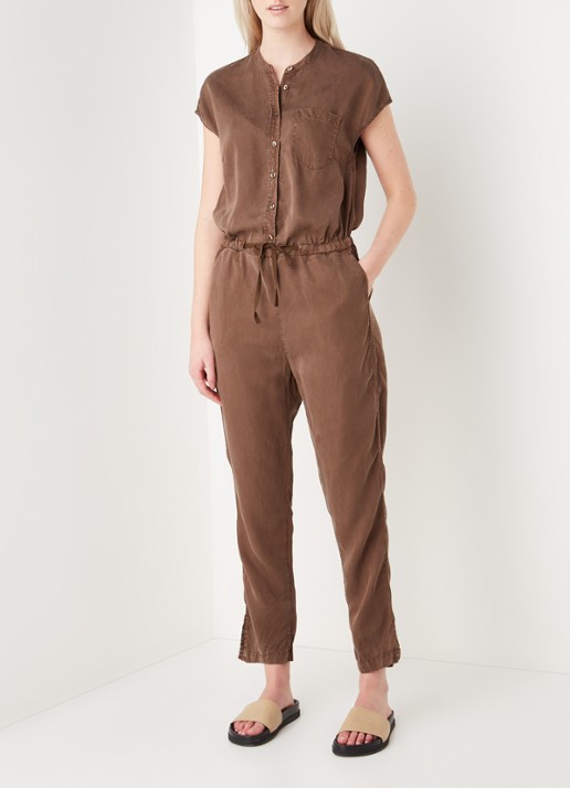 alchemist Hali slim fit jumpsuit van lyocell met borstzak - voorkant 4 bruin