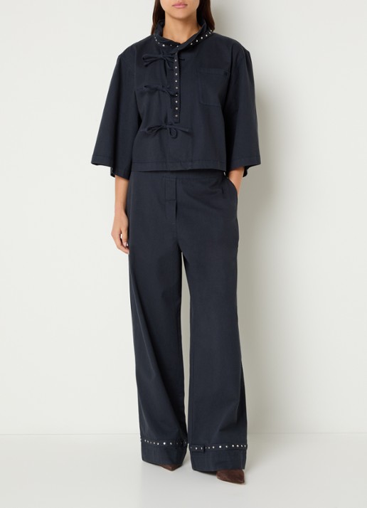 alchemist High waist wide fit palazzo broek van denim - voorkant 4 donkerblauw