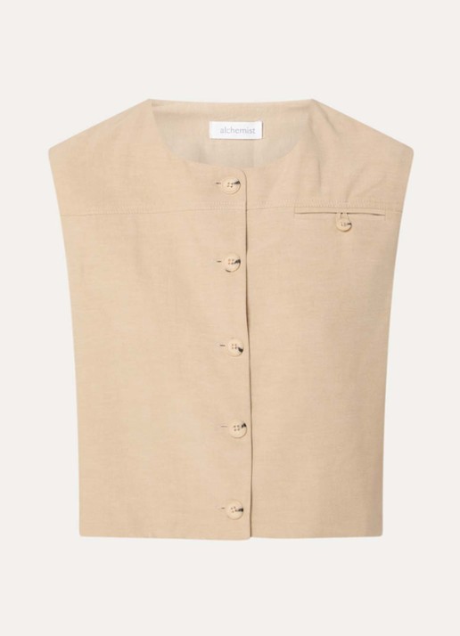 alchemist Masey gilet in linnenblend met borstzak - voorkant 2 beige