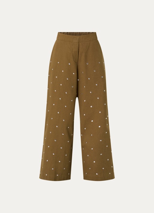 alchemist Moonflower high waist wide fit cullote met studs - voorkant 2 mosgroen