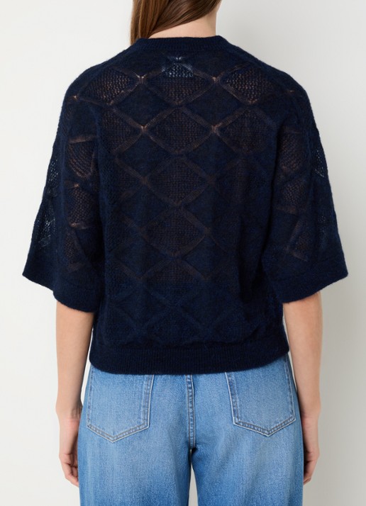 alchemist Pepper grofgebreide pullover met opengewerkt dessin - achterkant 3 donkerblauw