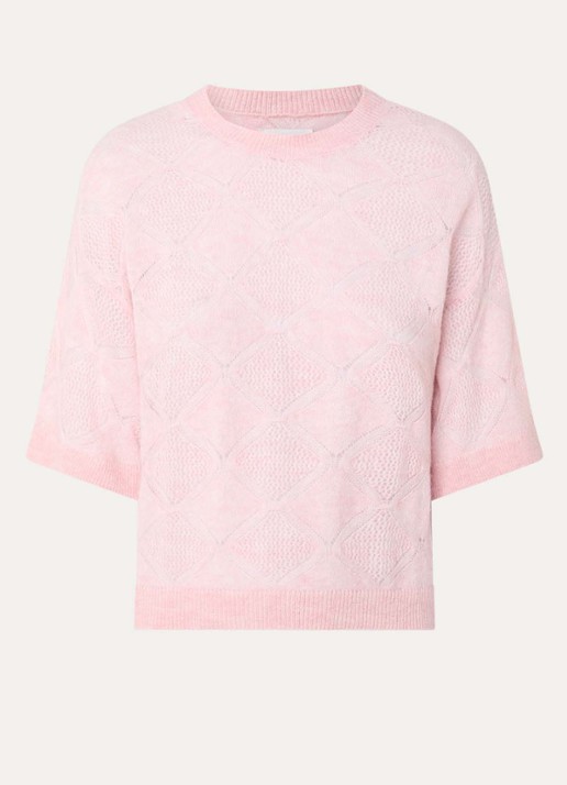 alchemist Pepper grofgebreide pullover met opengewerkt dessin - voorkant lichtroze