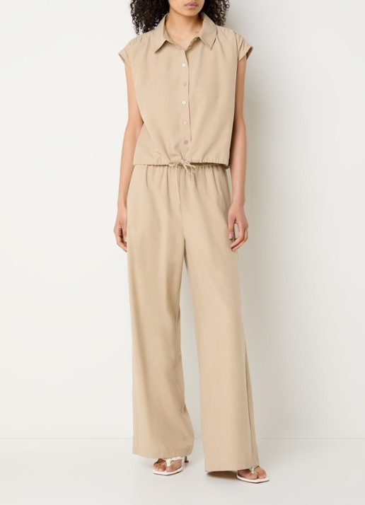alchemist Sammy mid waist loose fit pantalon in linnenblend met steekzakken - voorkant 4 beige