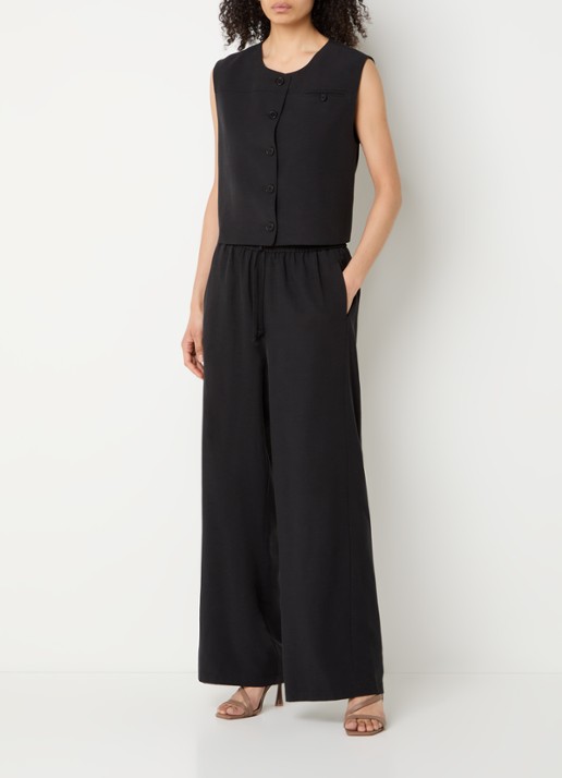 alchemist Sammy mid waist loose fit pantalon in linnenblend met steekzakken - voorkant 4 zwart