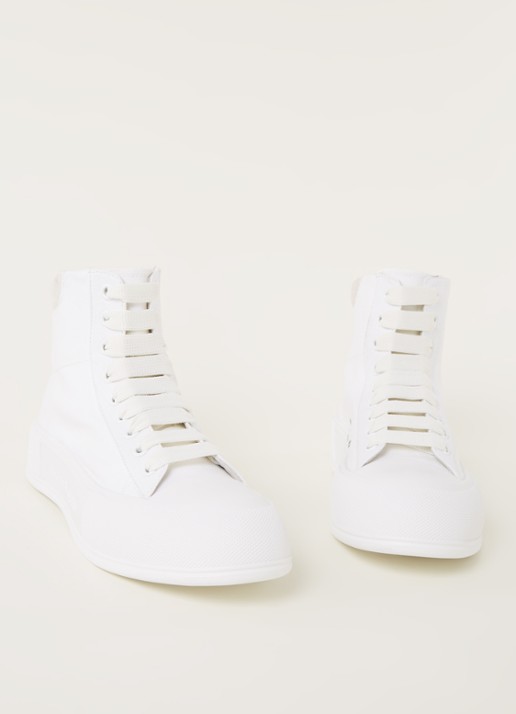 Alexander McQueen Deck Plimsoll sneaker van canvas met suède details - detail 3 gebroken wit