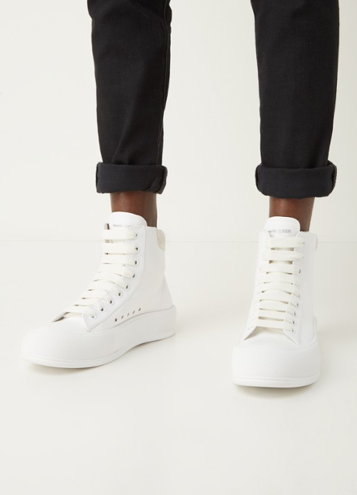 Alexander McQueen Deck Plimsoll sneaker van canvas met suède details - voorkant 2 gebroken wit