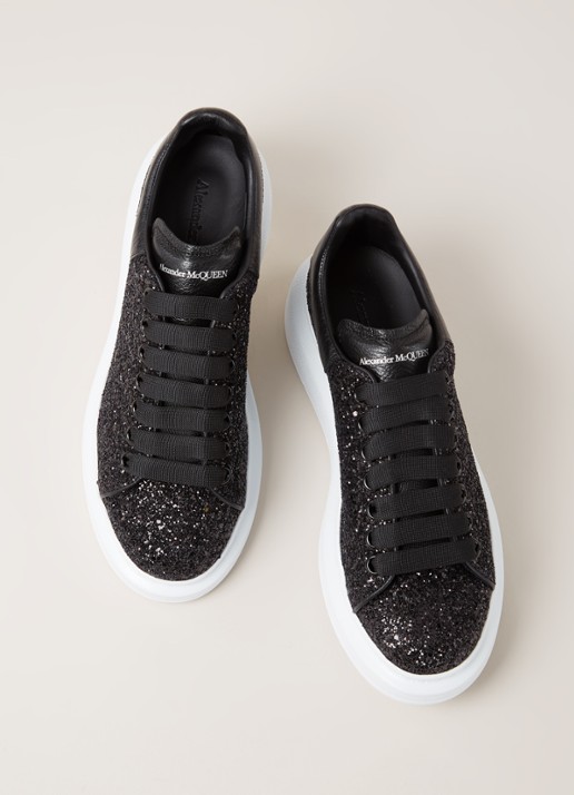 Alexander McQueen Oversized sneaker van kalfsleer met glitter  - detail 4 zwart