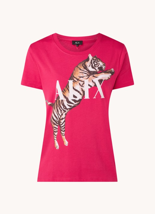 Alix The Label T-shirt met logoprint - voorkant 2 donkerroze