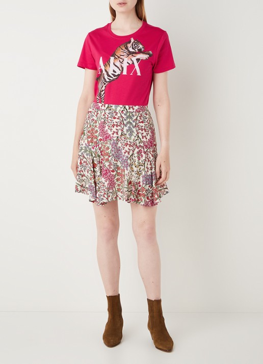 Alix The Label T-shirt met logoprint - voorkant 3 donkerroze