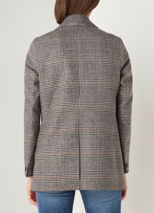 ALLSAINTS Astrid double-breasted blazer in wolblend met ruitdessin - achterkant 3 grijs