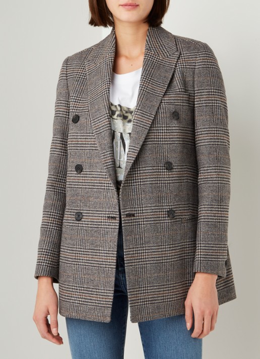 ALLSAINTS Astrid double-breasted blazer in wolblend met ruitdessin - detail 4 grijs