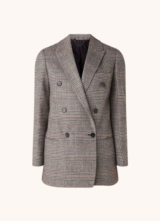 ALLSAINTS Astrid double-breasted blazer in wolblend met ruitdessin - voorkant grijs
