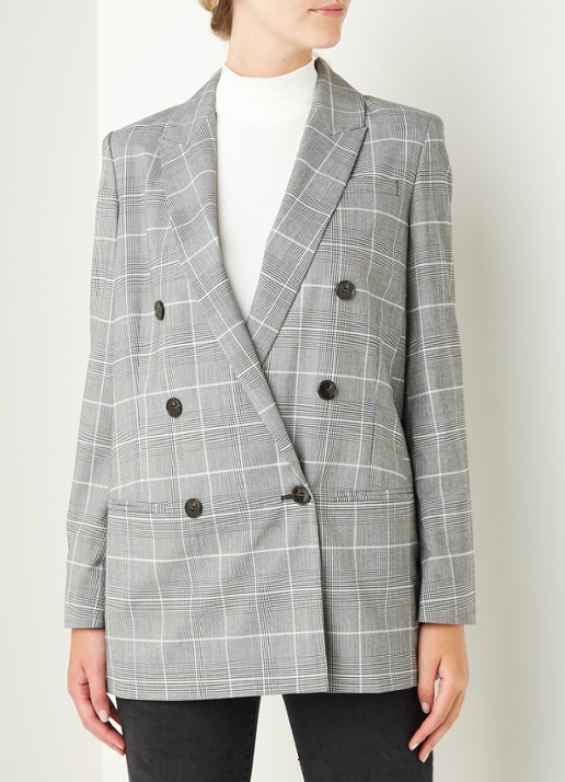 ALLSAINTS Astrid double-breasted blazer met ruitdessin - detail 4 grijs