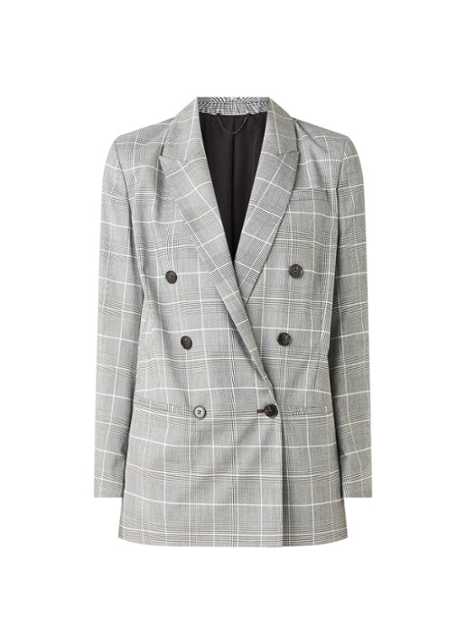 ALLSAINTS Astrid double-breasted blazer met ruitdessin - voorkant grijs