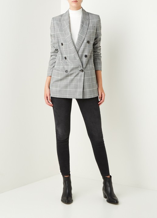 ALLSAINTS Astrid double-breasted blazer met ruitdessin - voorkant 2 grijs
