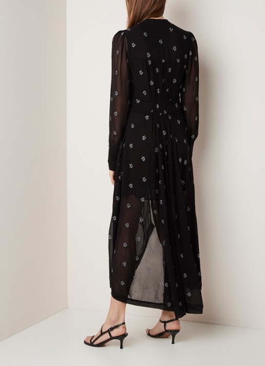 ALLSAINTS Liza semi-transparante maxi-jurk met borduring en onderjurk - achterkant 3 zwart