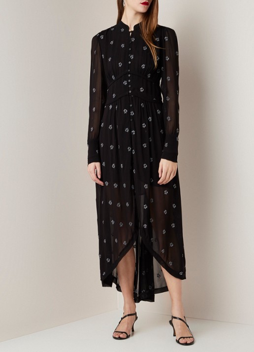 ALLSAINTS Liza semi-transparante maxi-jurk met borduring en onderjurk - detail 4 zwart