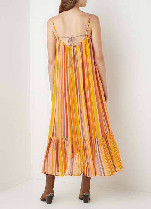 ALLSAINTS Paola maxi jurk met spaghetti bandjes en streepprint - achterkant orange