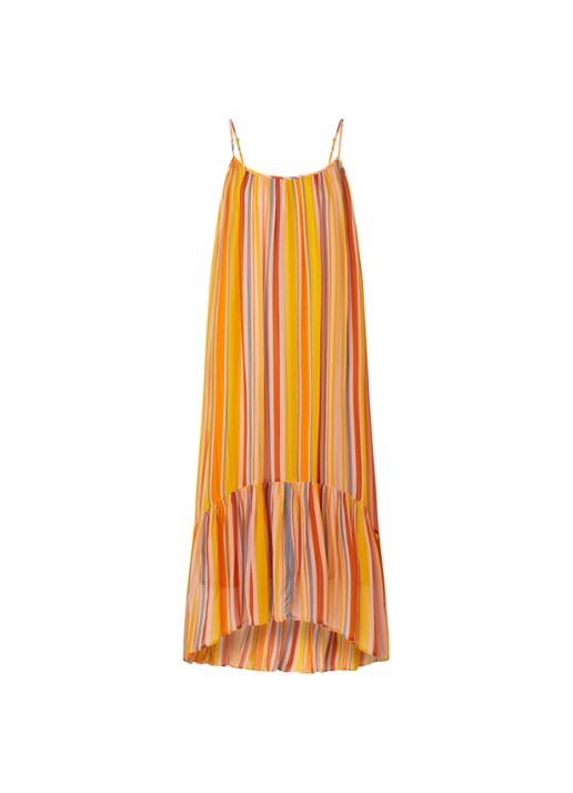 ALLSAINTS Paola maxi jurk met spaghetti bandjes en streepprint - voorkant 2 orange