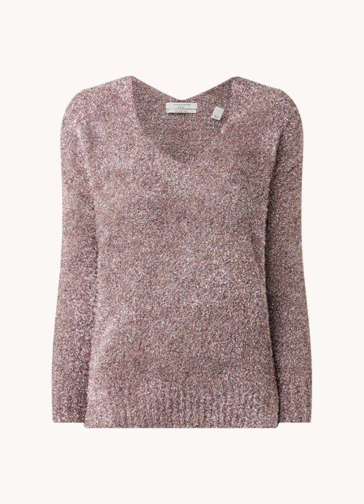 ALLSAINTS Sparkle trui met lurex en V-hals - voorkant 2 oudroze