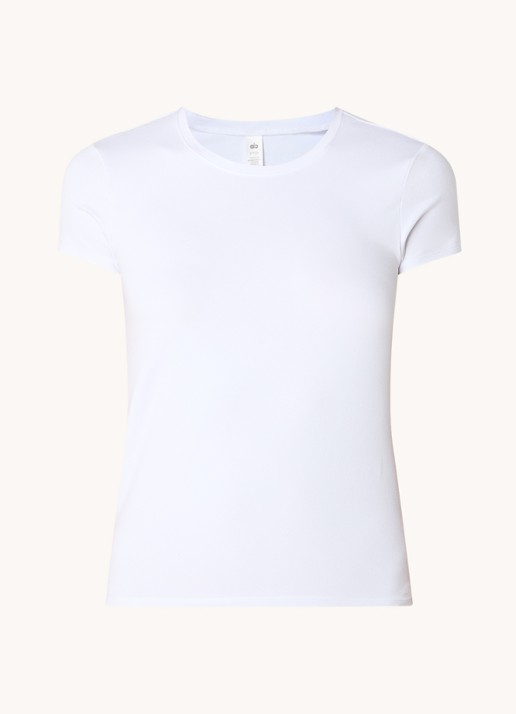 Alo Yoga Finesse trainings T-shirt met logo - voorkant 2 wit