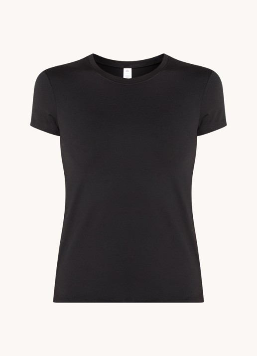 Alo Yoga Finesse trainings T-shirt met logo - voorkant 3 zwart