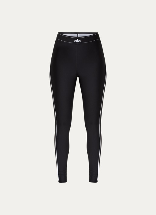 Alo Yoga High waist trainingslegging met logoband - voorkant zwart