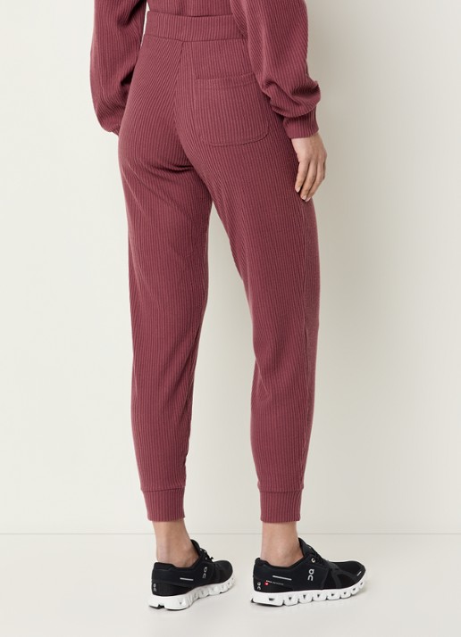 Alo Yoga Muse high waist tapered fit cropped joggingbroek met trekkoord en ribstructuur - achterkant 3 bordeauxrood