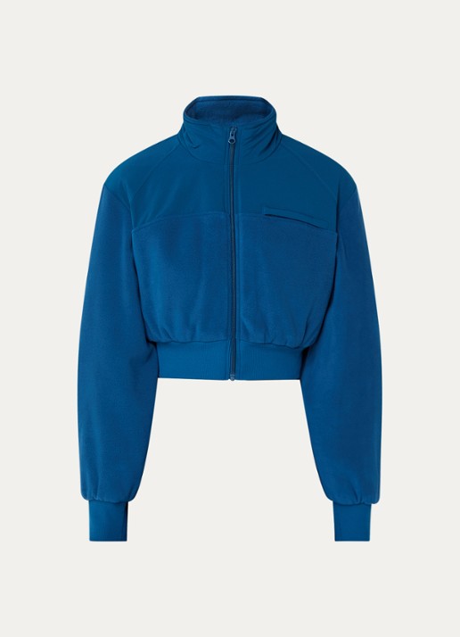 Alo Yoga Wintry gewatteerd cropped jack  van fleece met borstzak - voorkant 2 donkerblauw