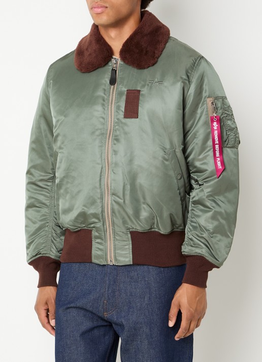 Alpha Industries B-15 Vintage gewatteerd bomberjack met afneembare kraag van imitatiebont