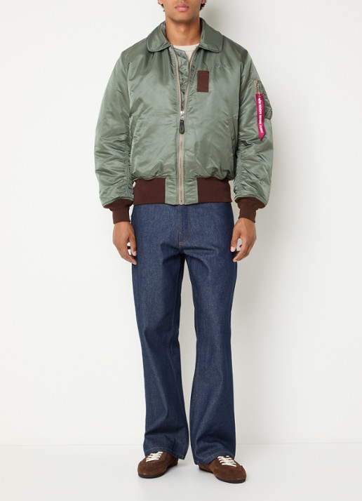 Alpha Industries B-15 Vintage gewatteerd bomberjack met afneembare kraag van imitatiebont - voorkant 2 bronsgroen