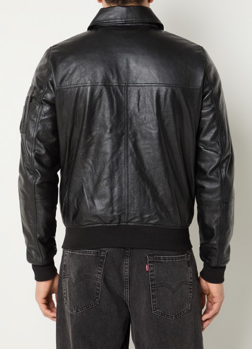 Alpha Industries CW-45 bomberjack van leer met klepzakken - achterkant zwart
