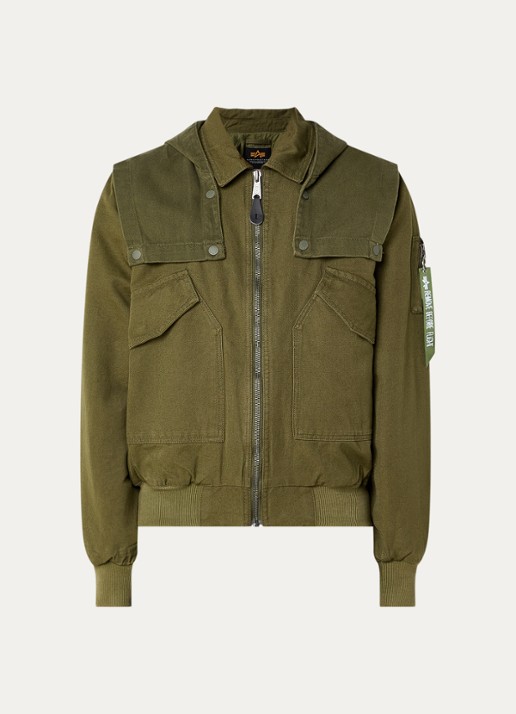 Alpha Industries CWU-45/P D-Tec gewatteerd bomberjack met capuchon - voorkant 3 olijfgroen