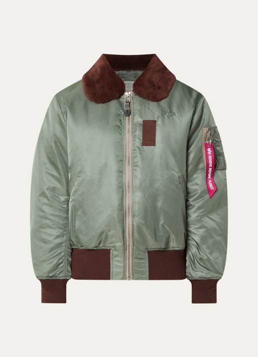 Alpha Studio B-15 Vintage gewatteerd bomberjack met afneembare kraag van imitatiebont - voorkant bronsgroen