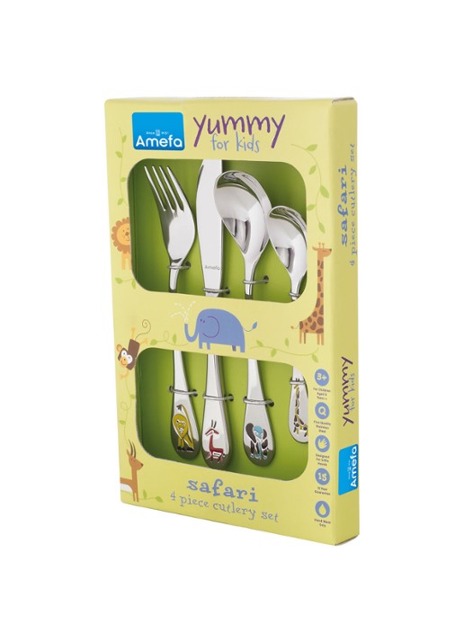 Amefa Safari kinderbestek 4-delig  - voorkant 3 zilver