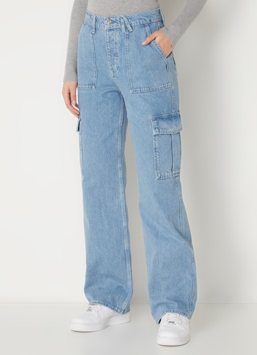 America Today Baltimore high waist straight fit cargobroek van denim - detail indigo