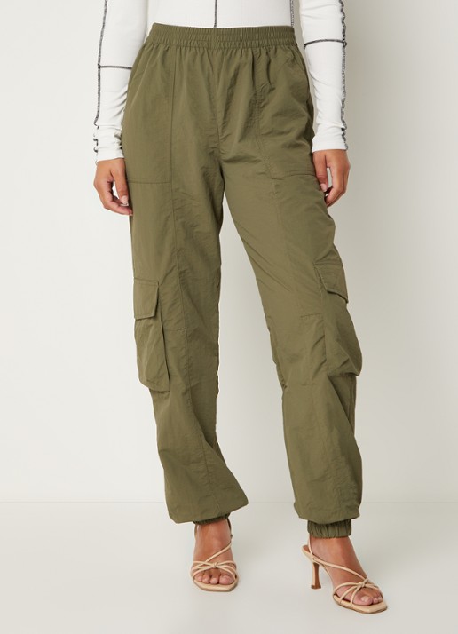 America Today Perry high waist tapered fit cargobroek  - detail 4 legergroen