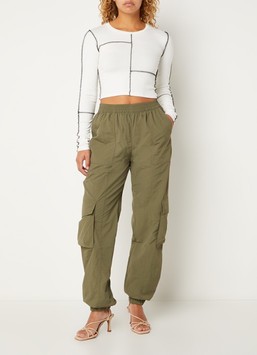 America Today Perry high waist tapered fit cargobroek  - voorkant 3 legergroen