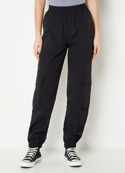 America Today Perry high waist tapered fit cargobroek  - detail 3 zwart