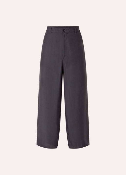 American Vintage Antra high waist wide fit broek met steekzakken - voorkant donkergrijs