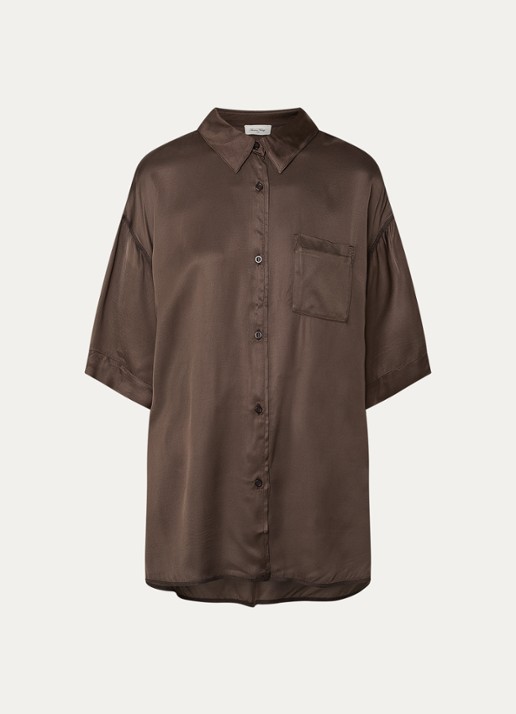 American Vintage Bovalow blouse van satijn - voorkant 3 donkerbruin