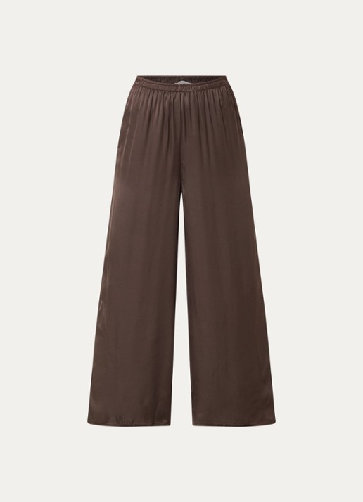 American Vintage Bovalow high waist straight fit pantalon van satijn  - voorkant bruin